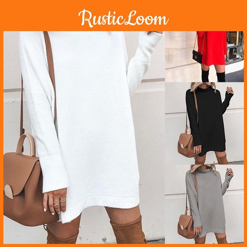 Ultra-soft Women Warm Knitted Long Sleeve Dress Perfect For Autumn And Winter