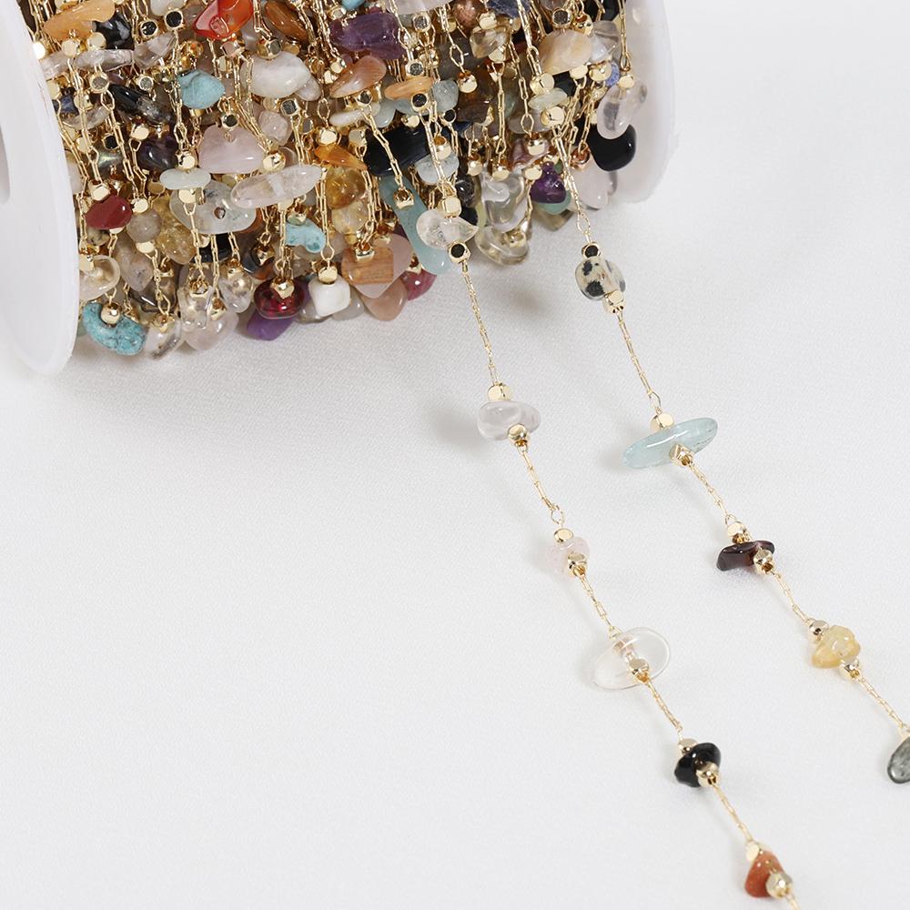 0.5M 1M Colorful Irregular Stone Necklace Chain Imitatied Pearl Copper Chains for DIY Holiday Necklace Jewelry Making Wholesale