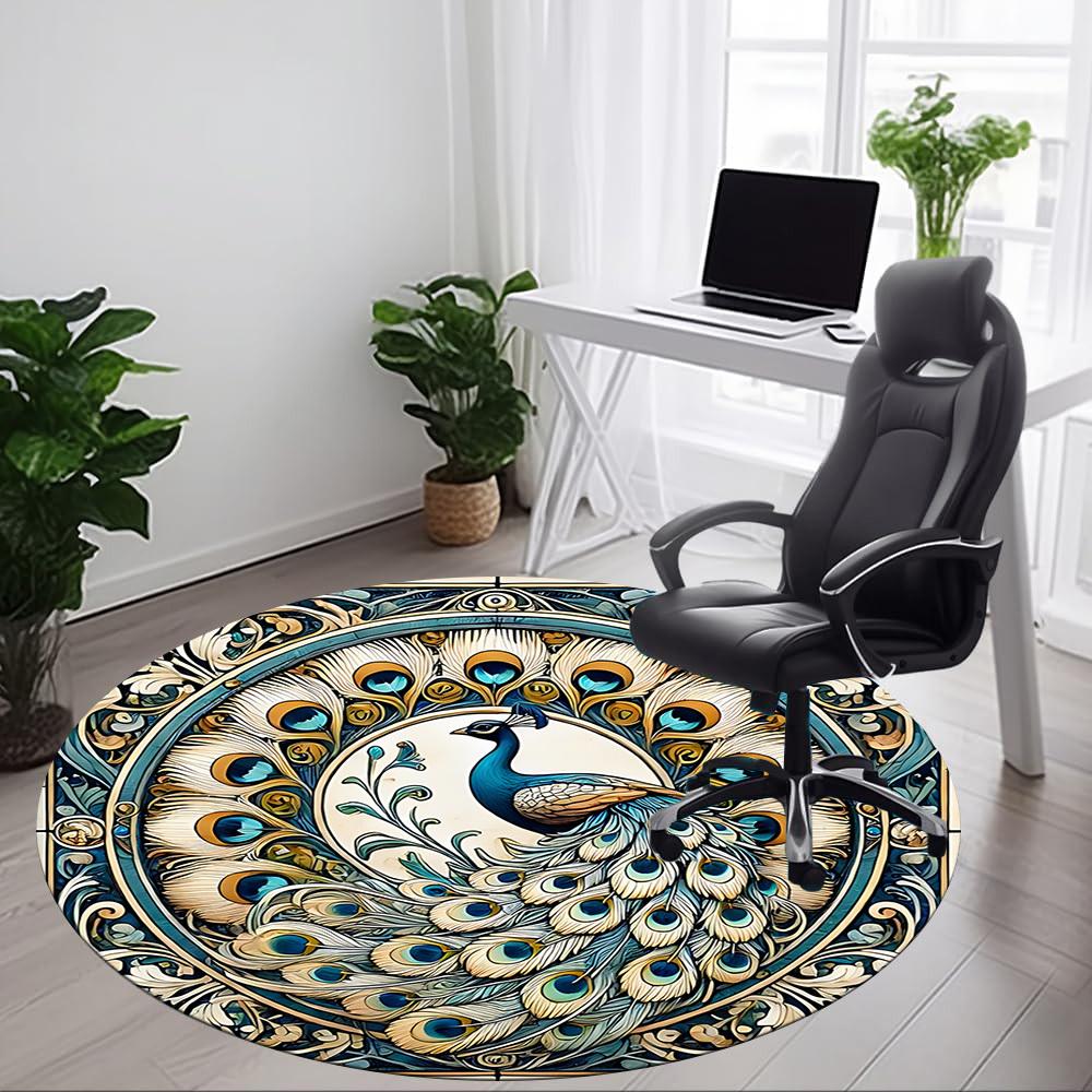 1pc Peacock Mandala Office Round Area Rug,  Mat Suitable For Office, Under Office Chairs Bedroom Living Room Home Decor, Room Deco