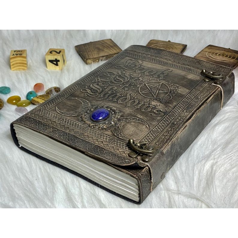 Book of Shadows Vintage Leather Journal Grimoire Journal with Handmade Deckle Edge Paper Gifts for Men and Women