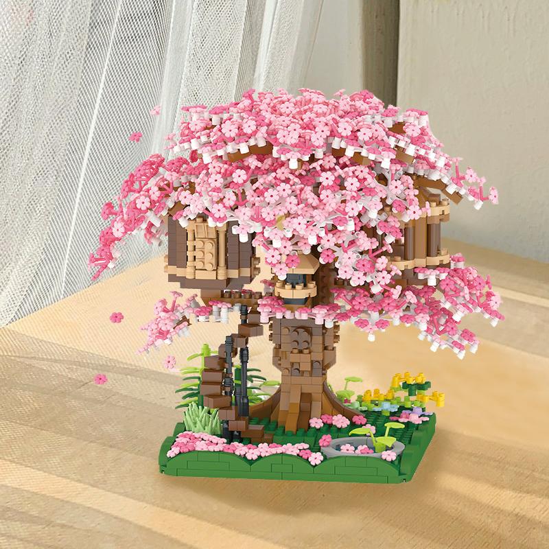 1680 Pieces of Small Pink Tree House Building Blocks Set Suitable for Halloween/Giving Day/Christmas/Easter/Day Gifts