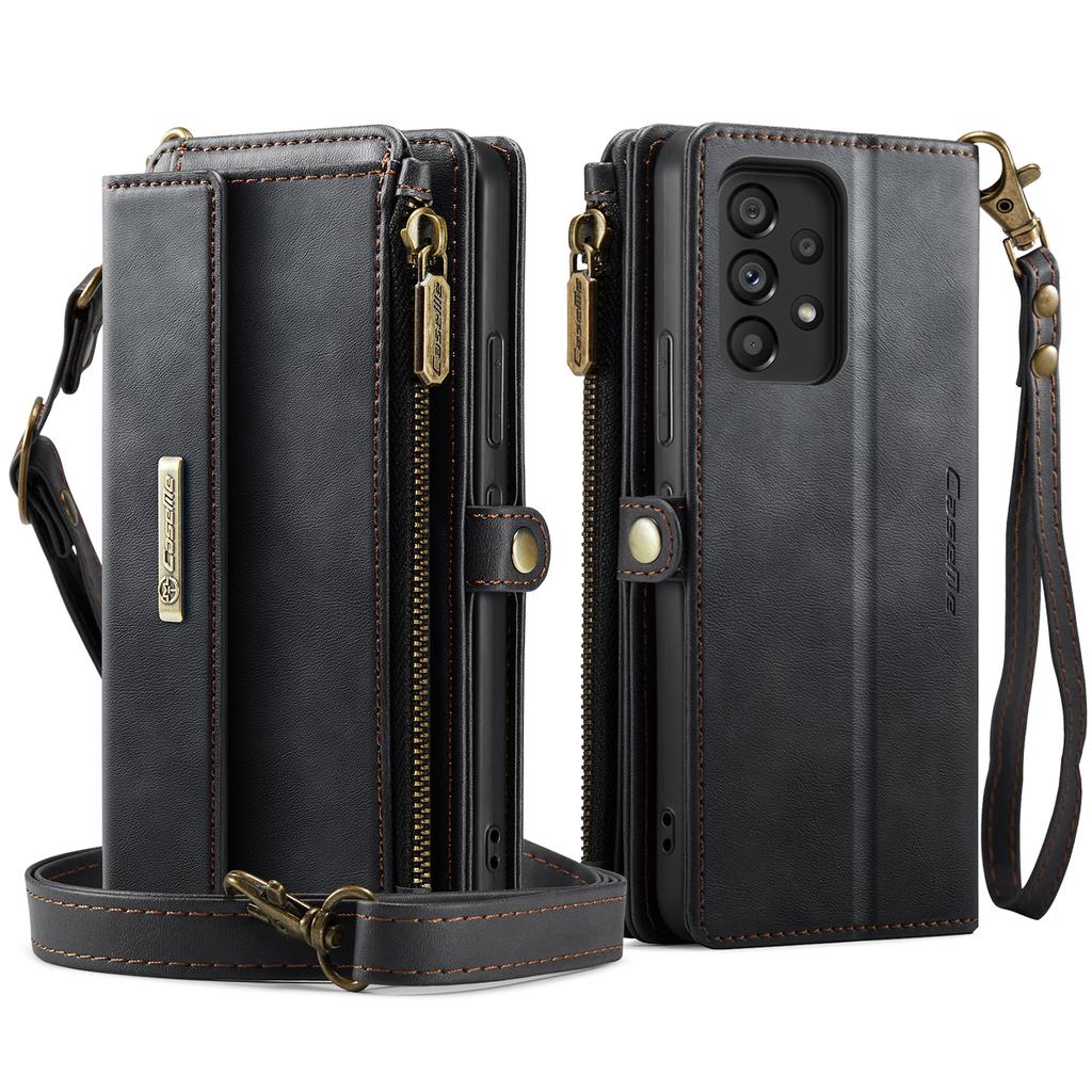 For Samsung Galaxy A53 5G Case CASEME C39 RFID Blocking Zipper Wallet Stand Leather Cover with Strap
