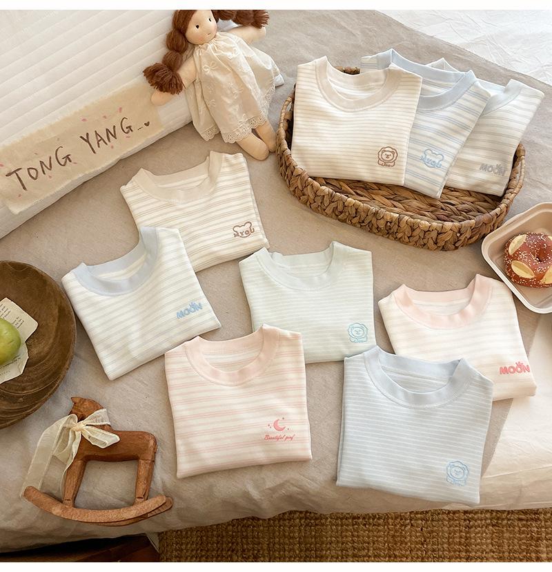 Children's Striped Velvet Warm Homewear Set: Boys' & Girls' Autumn Long Johns & Underwear, Lycra Two-Piece.