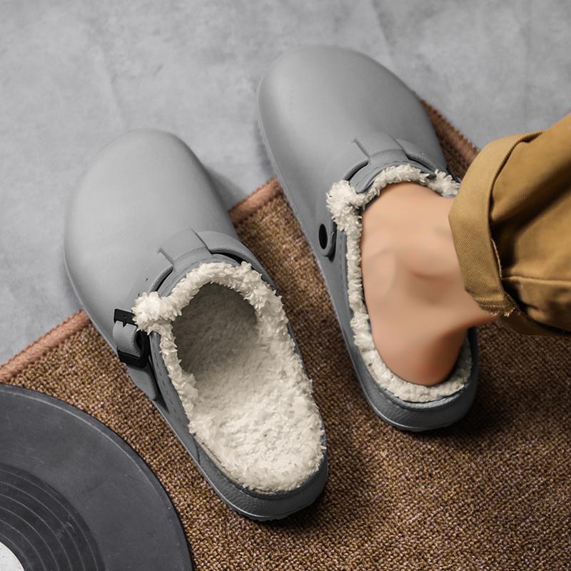 Nové Zimní Pánské Domácí Bavlněné Pantofle s Měkkou Podrážkou, Protiskluzové Platformové Nazouváky, Teplé Plyšové Pantofle