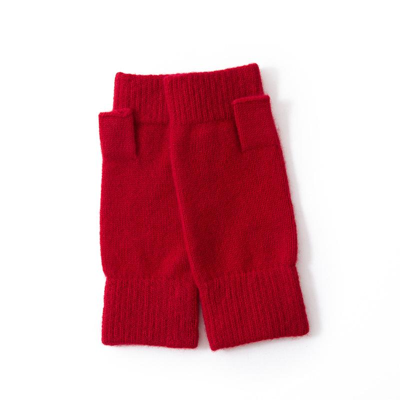 

Pure Cashmere Autumn and Winter New Men and Women Thickened Solid Color Half Mittens Warm Half Finger Knitted Gloves one size