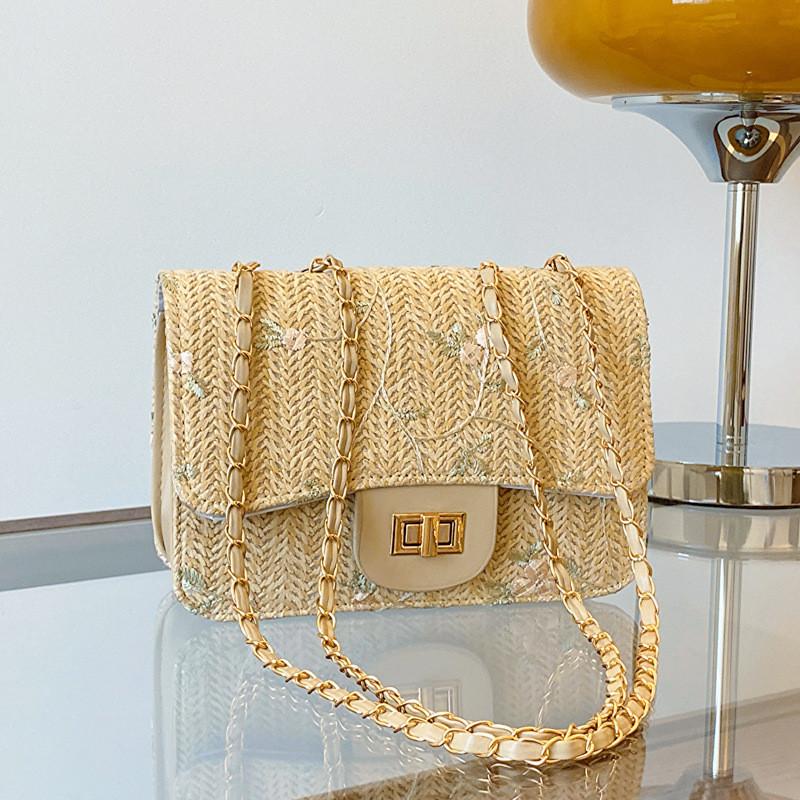 Trendy Street Style Small Saddle Bag With Elegant Lace Flowers And Chain Straps Khaki