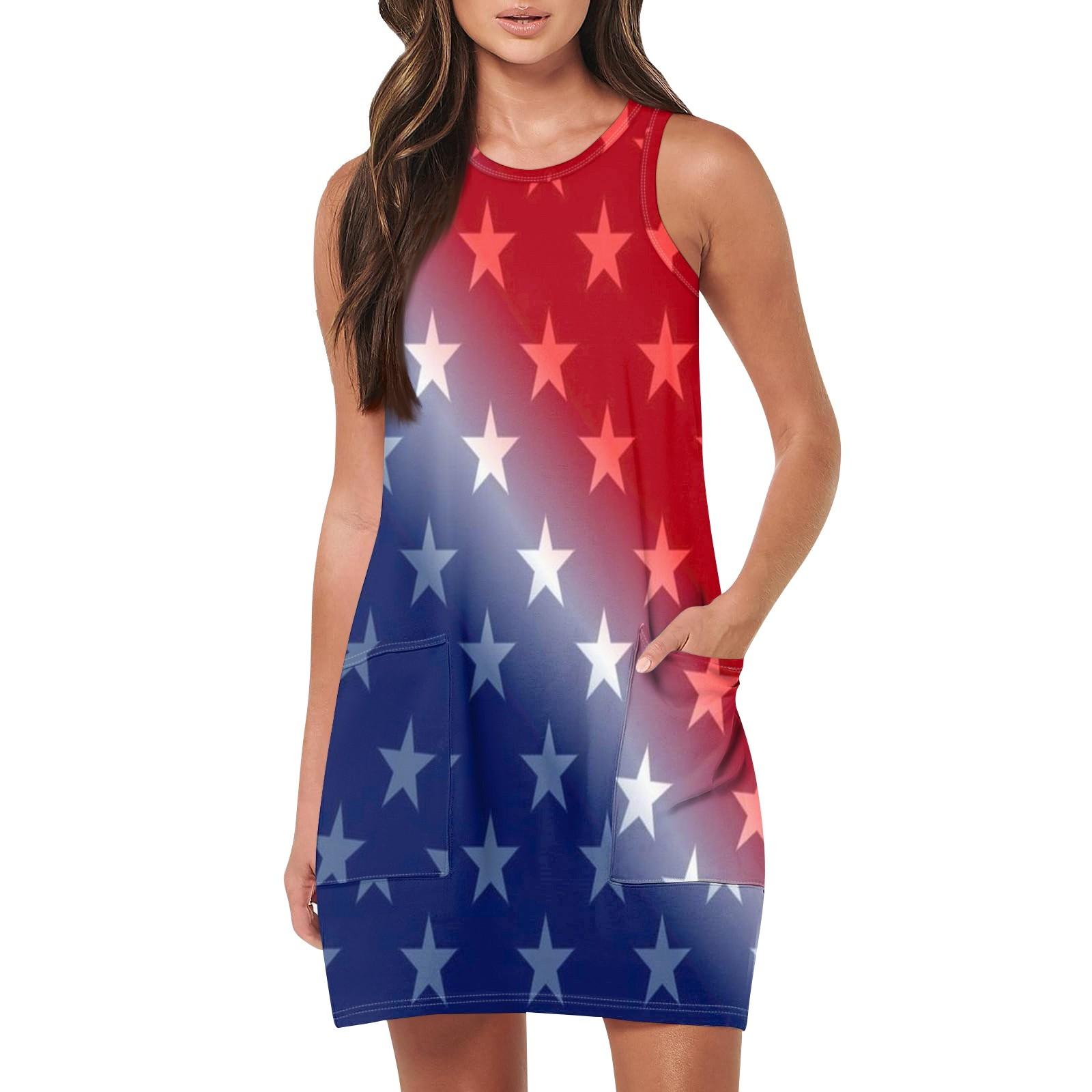 Женская мода Повседневные платья без рукавов Платья с принтом ко Дню независимости — фото 7