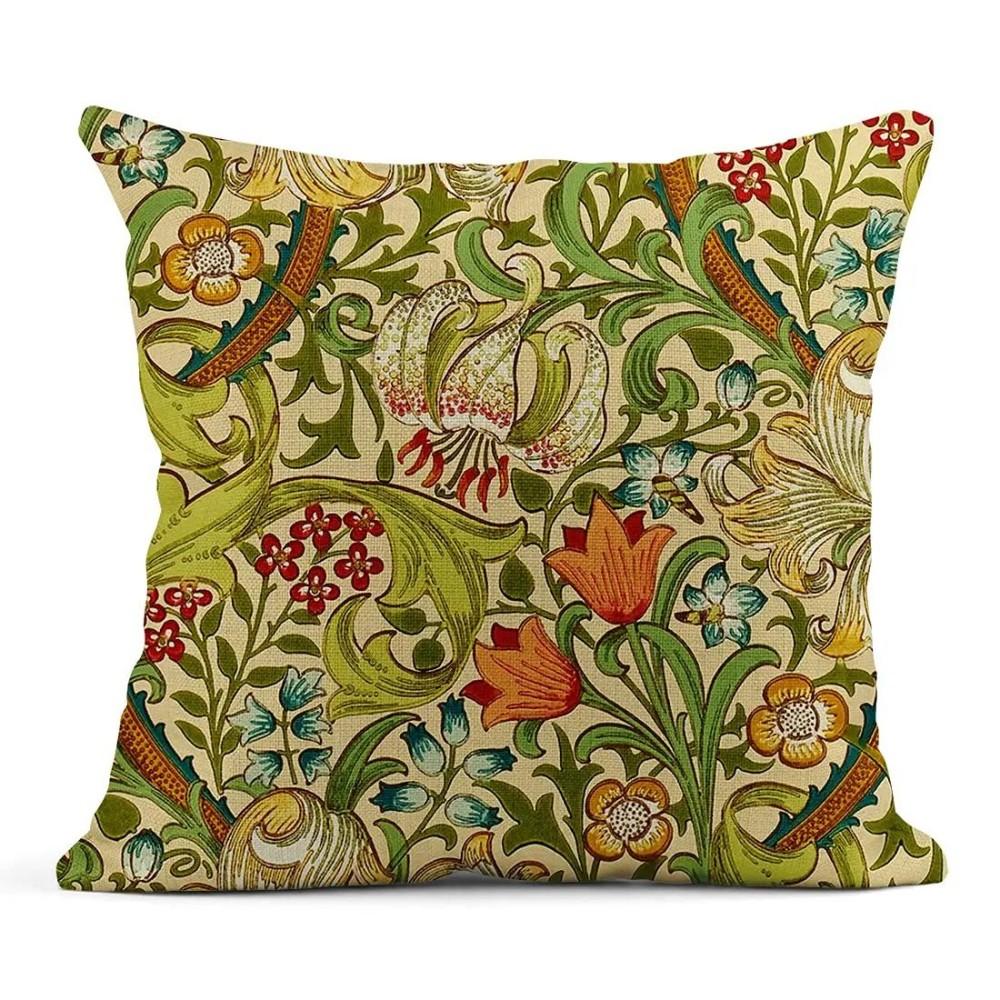 Vikama Vintage Floral Linen Cushion Cover Bohemian Style Sofa Pillowcase Bedroom Decorative Cushion Cover