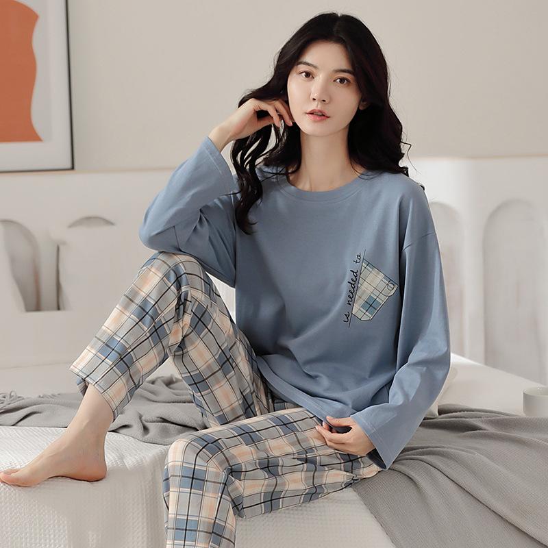 Spring and Autumn Pajamas Women's Long-sleeved Homewear Suit Can Be Worn Outside Loose Large Size Two-piece Set