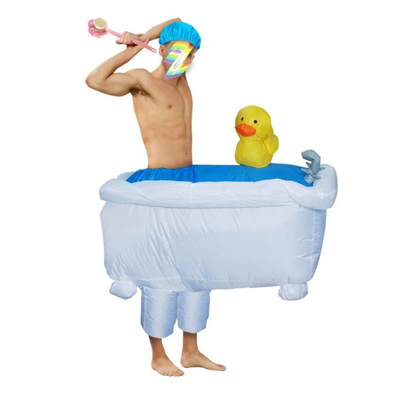 Funny Inflatable Bathtub Duck Costume for Party, Half Body Cartoon Outfit for Singles Day, Walking Bathtub Inflatable Suit