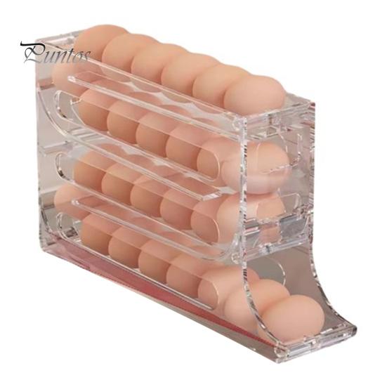

Автоматический прокручивающийся держатель для яиц, большая емкость, 4 яруса, нескользящая конструкция, многофункциональный органайзер для яиц, ящик для хранения, дозатор яиц чистый