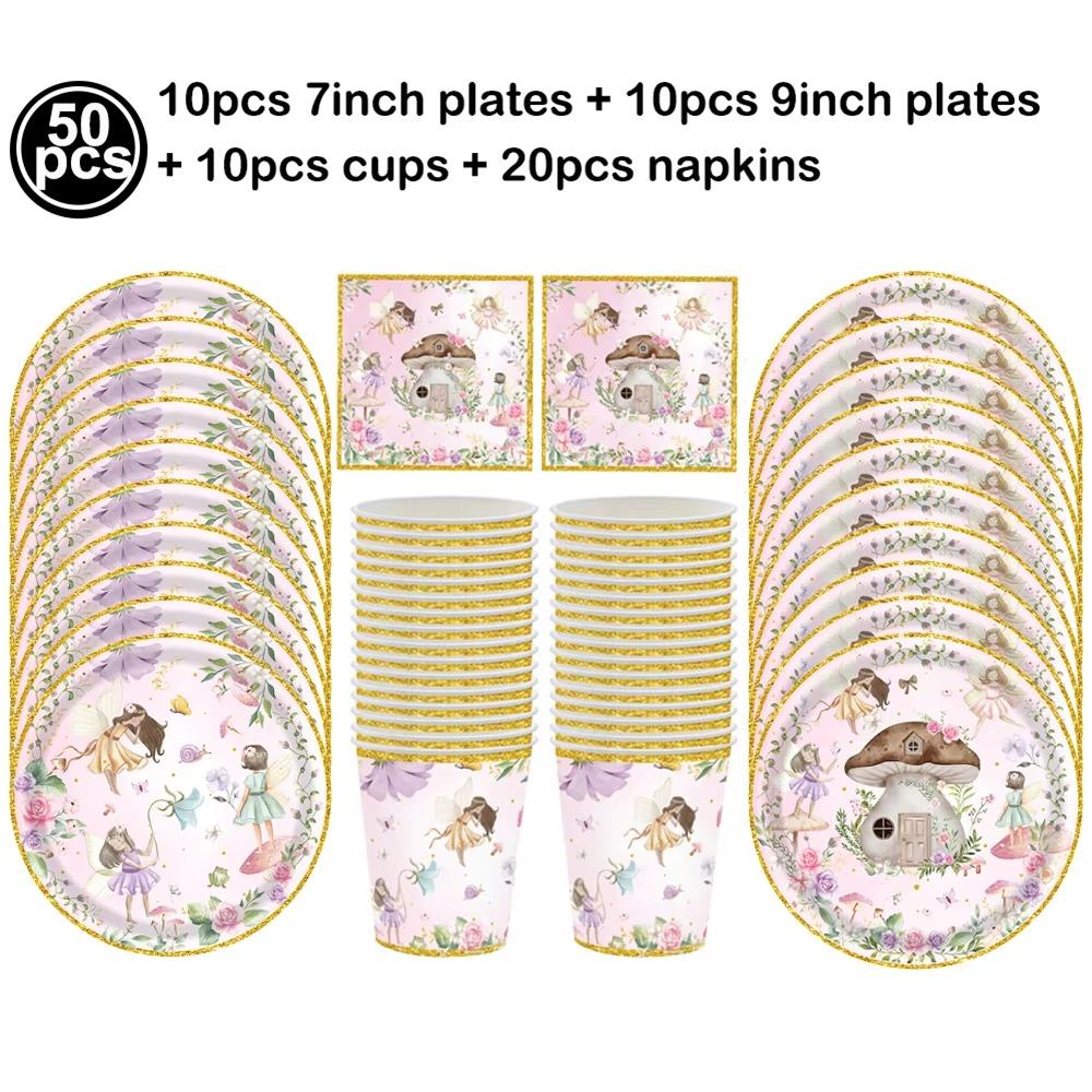 Pink Butterfly Flower Fairy Theme Disposable Tableware Plates Cups Napkins Girls Birthday Party Wedding Baby Shower Decor