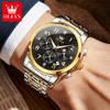 OLEVS Mulitifunction Quartz Watch for Men Original Stainless Steel Waterproof Luminous Chronograph Moon Phase Man Watch