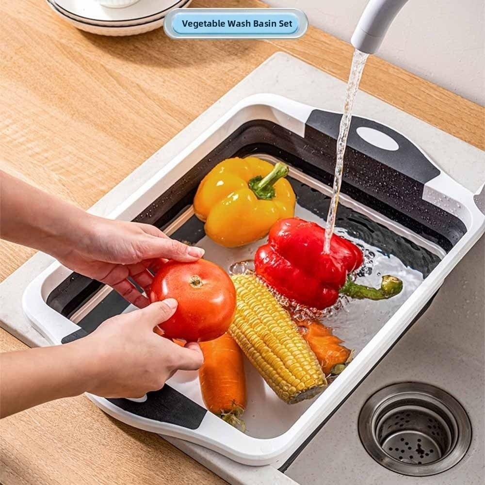 BPA Free Folding Vegetable Board Space Saving Fruit Basket Foldable Wash Basin  Kitchen Use