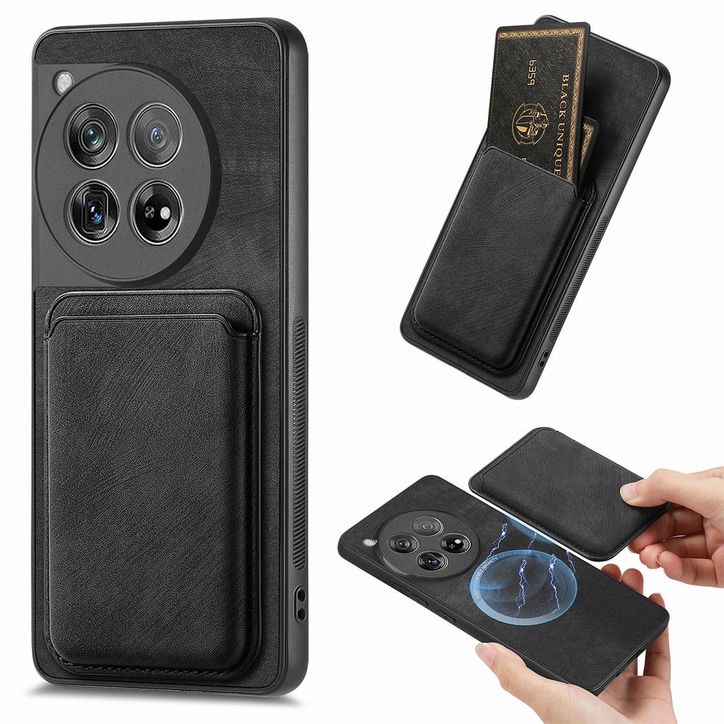 For OnePlus 12 5G Case Compatible with MagSafe Leather Back Cover with Detachable Card Holder