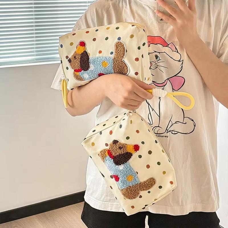 Puppy Pattern Canvas Bag Eye-Catching Portable Makeup Storage Pouch Travel Makeup Organizer Cute Dachshund Cosmetic Bag