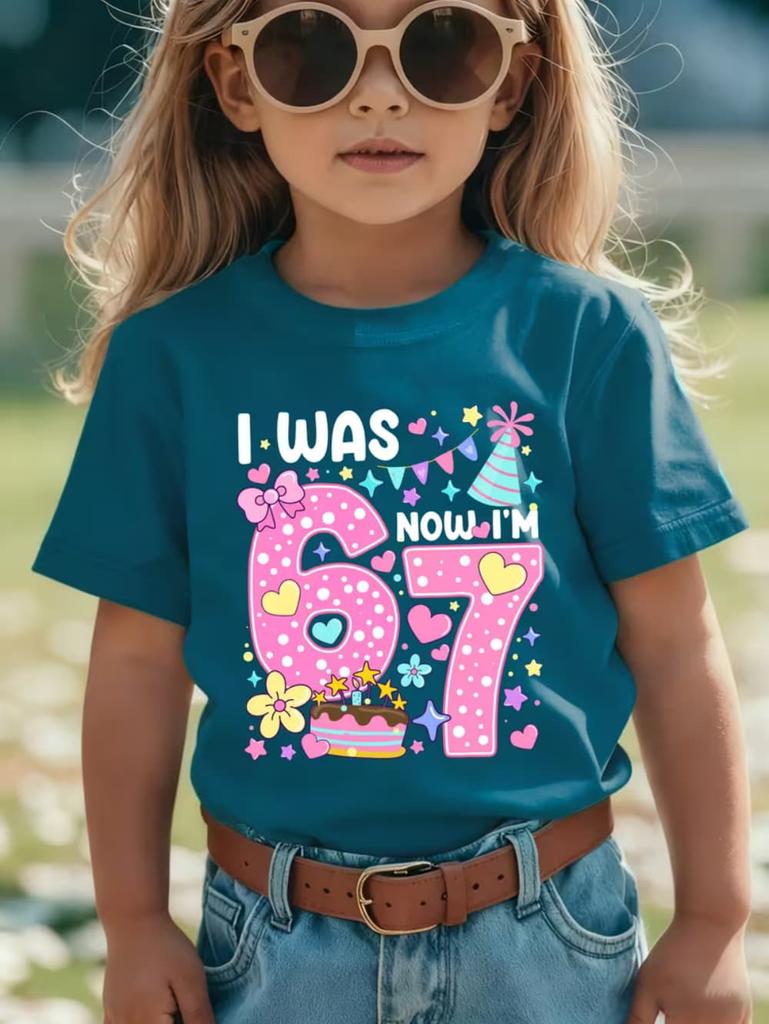 67 Meme T-Shirt for Girls 6-7 Years Old Birthday Party Gifts Summer Short Sleeve Tees Crew Neck Graphic Y2k Children's Clothing
