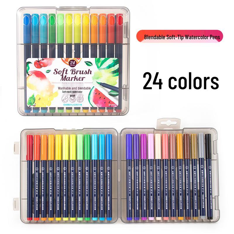 

Xiongshi 36 Washable Watercolor Pens – Soft Tip, 24 Colors for Kids & Students