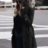 Khaki Long Trench Coat Women's Stand Collar Double Breasted Button Coat