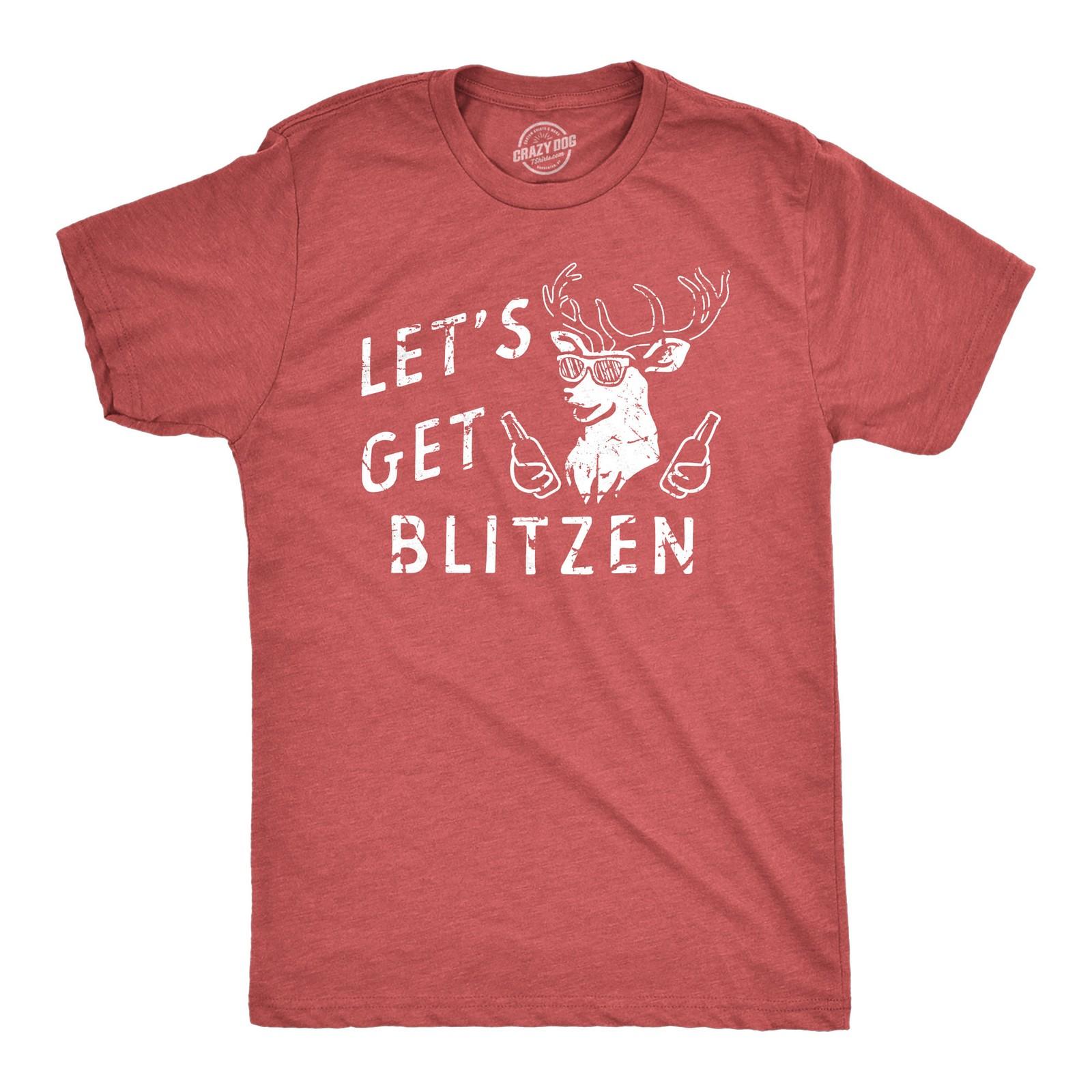 Mens Lets Get Blitzen T Shirt Funny Xmas Partying Drinking Santas Reindeer Tee XL