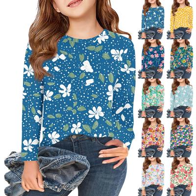 Girls Long Sleeve T Shirts Kids Fall Tops Crewneck  Printed Basic Tees 5-14Y