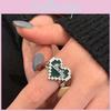 Stunning S925 Sterling Silver Deep Dark Green Mosaic Heart Open Adjustable Ring For Women