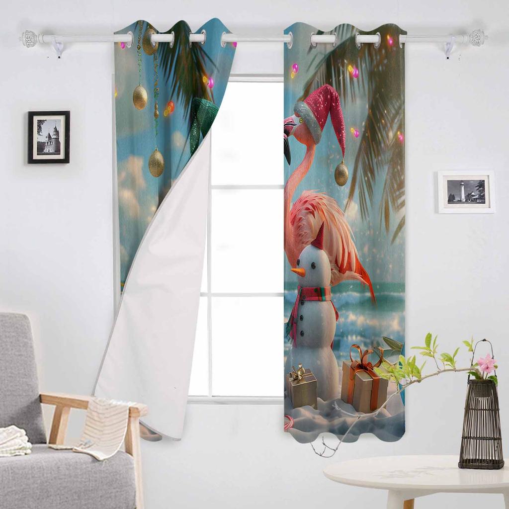Christmas Beach Palm Tree Snowman Flamingo Blackout Curtains For Living Room Bedroom Window Treatment Blinds Drapes