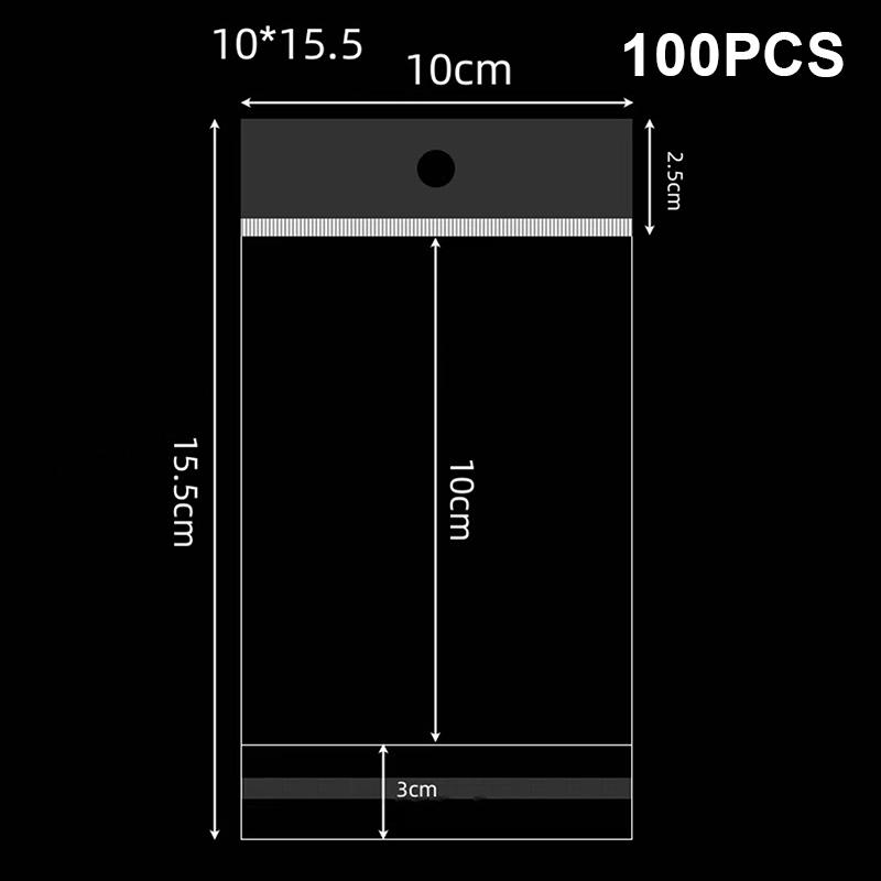 100Pcs Transparent Self Adhesive Packaging Bag Plastic Hanging Opp Pouches Seal Gift Bags For Jewelry Display Retail Packing