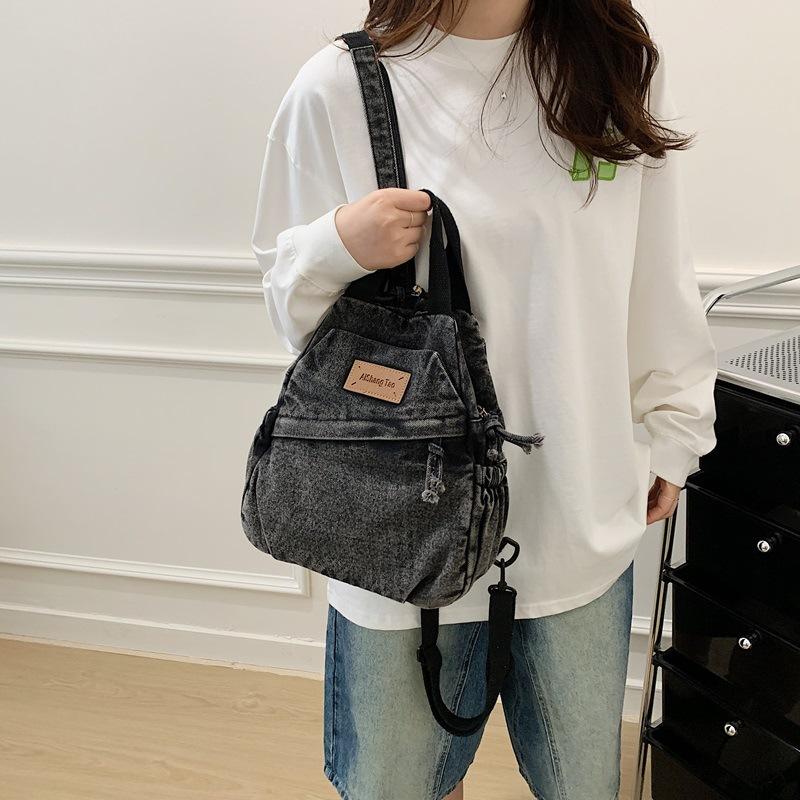 Stor Kapacitet Denim Ryggsäck Multifunktionell Bröstväska Dam Axel Crossbody Väska