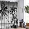 Beach Shower Curtain for Bathroom Tropical Palm Tree Landscape Black and White Waterproof Fabric Curtain Decor with 12 Hooks 72x72 Inches