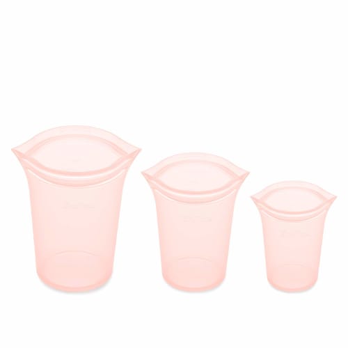 Zip Top Silicone Bags and Storage Containers [Official Japanese Product] 3-Piece Set with Cups, Microwave, Freezer, and Dishwasher Safe, Made with Pla