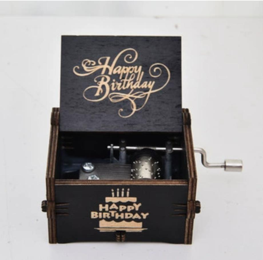 2026 Popular High-quality Mini Birthday Hand Crank Wooden Music Box Laser Engraved Letters Drop Shipping (as the picture,6.5x5.2x4 cm)