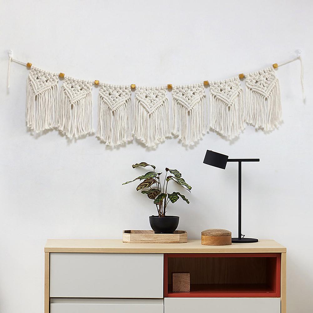 Macrame Wall Hanging Fringe Garland Banner Hand Woven Hanging Ornaments For Apartment Living Room Bedroom Wall Art Decor