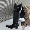 Eilyken Winter Punk Style Women Knee-High Boots Designer Square Heels Buckle Strap Shoes Ladies Booties