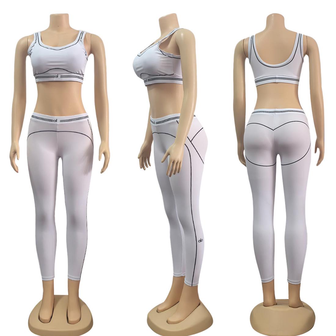 

Y9006 Women s Summer Letter Print Yoga Sports Casual Two-Piece Set XL