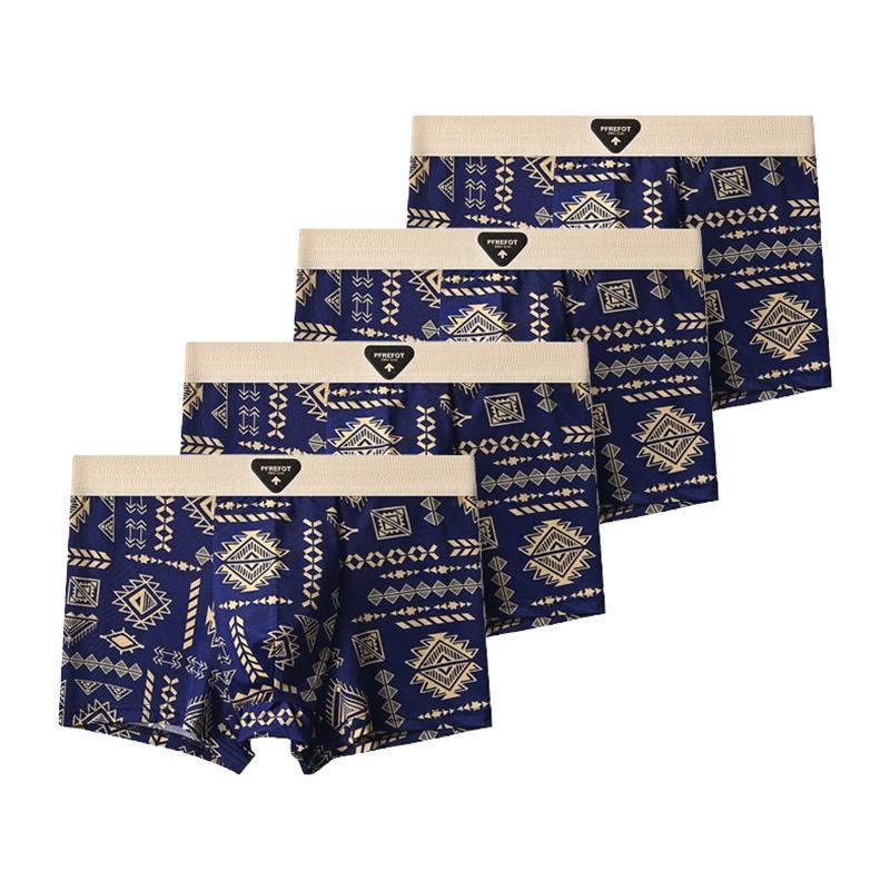 4 Pieces Men's Underwear Comfortable Boxer Briefs Teenager Underpants Breathable Printing Ice Silk Boxers