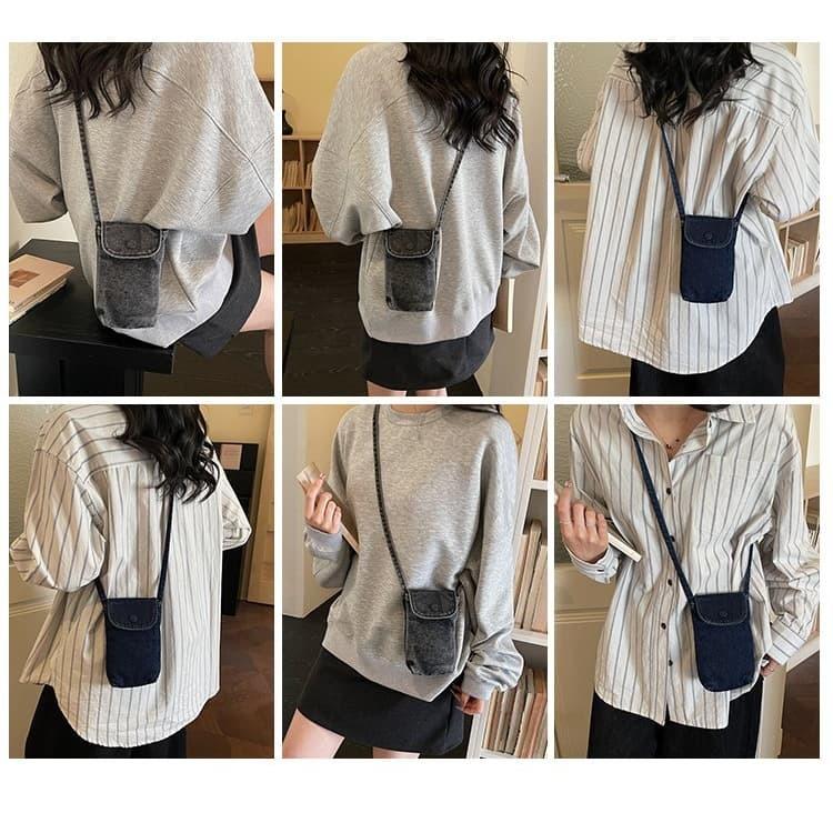 Retro washed denim mobile phone bag casual messenger bag