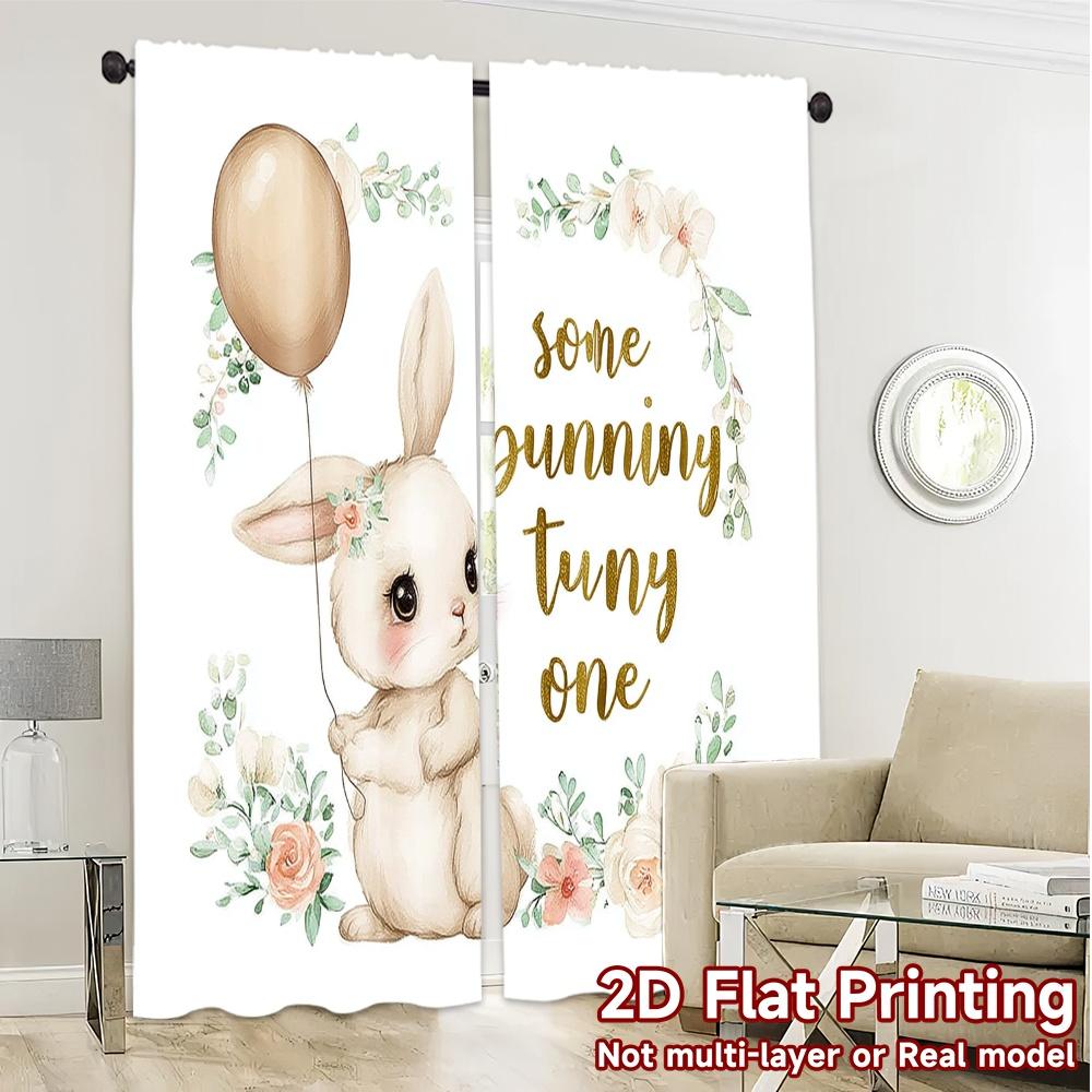 2pcs, 2D FLAT PRINTING Curtains (Without Rod) BunnyBirthdayOne Modern Print Curtains Durable Polyester Curtains Home Decor