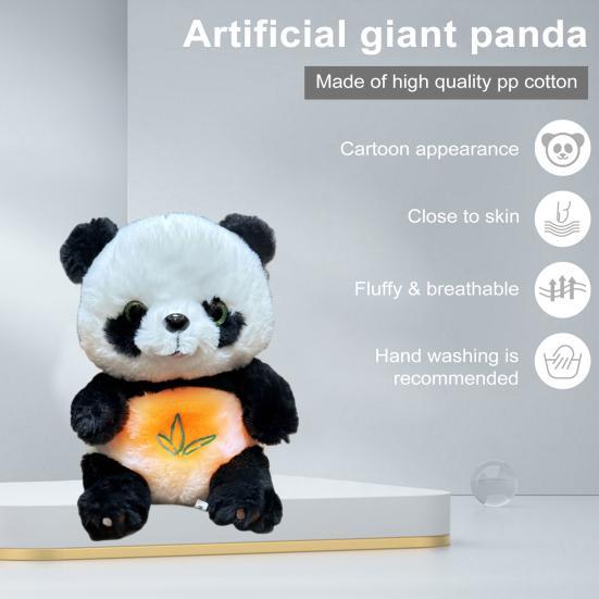 Panda Bear Plush Toy with Sound Light Sensing Soft Comfortable Stuffed Animal for Anxiety Relief Soothing Sleep Companion with Musical Lights Rhythmic