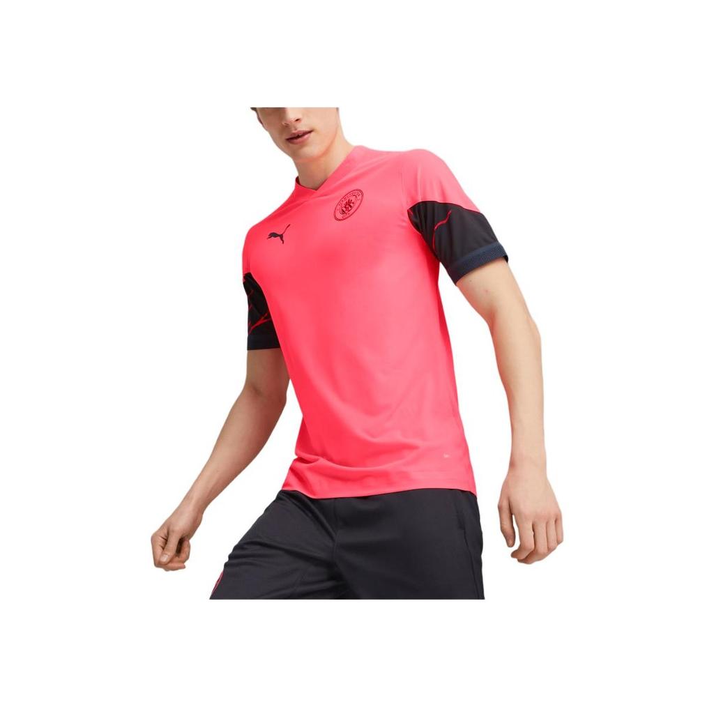 Puma 2023-24 Manchester City Pro Tréninkové Tričko Color Block Pohodlné Ležérní Krátký Rukáv Fotbalový Dres Pánské topy Růžová 772877-17