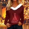 Women's Loose Comfortable Casual And Fashionable V-neck Long Sleeved Christmas Pattern Top