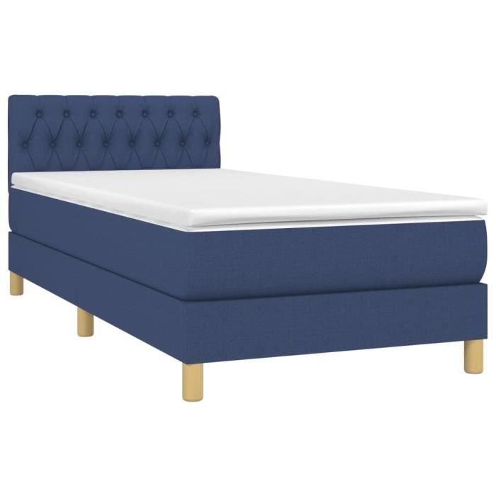 3140839 vidaXL Lit à sommier tapissier avec matelas Bleu 100x200 cm Tissu