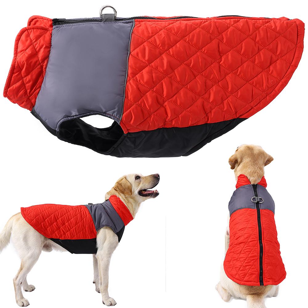 Winter Warm Dog Clothes Lattice Contrast Color Big Dog Vest Jacket Reflective Splicing D-ring Pug Outfits Autumn Big Puppy Coat