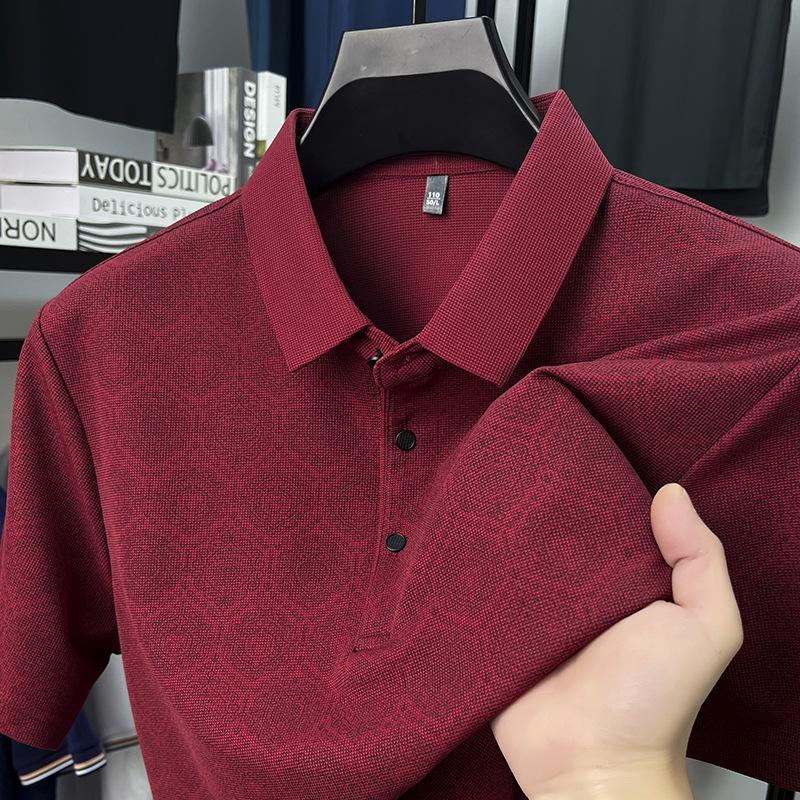 Men's T-shirt Short-sleeved Summer Full-body Printed Waffle Middle-aged Polo Shirt