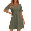 Women A Line Sun Dress Short Sleeve V Neck Dress With Pockets