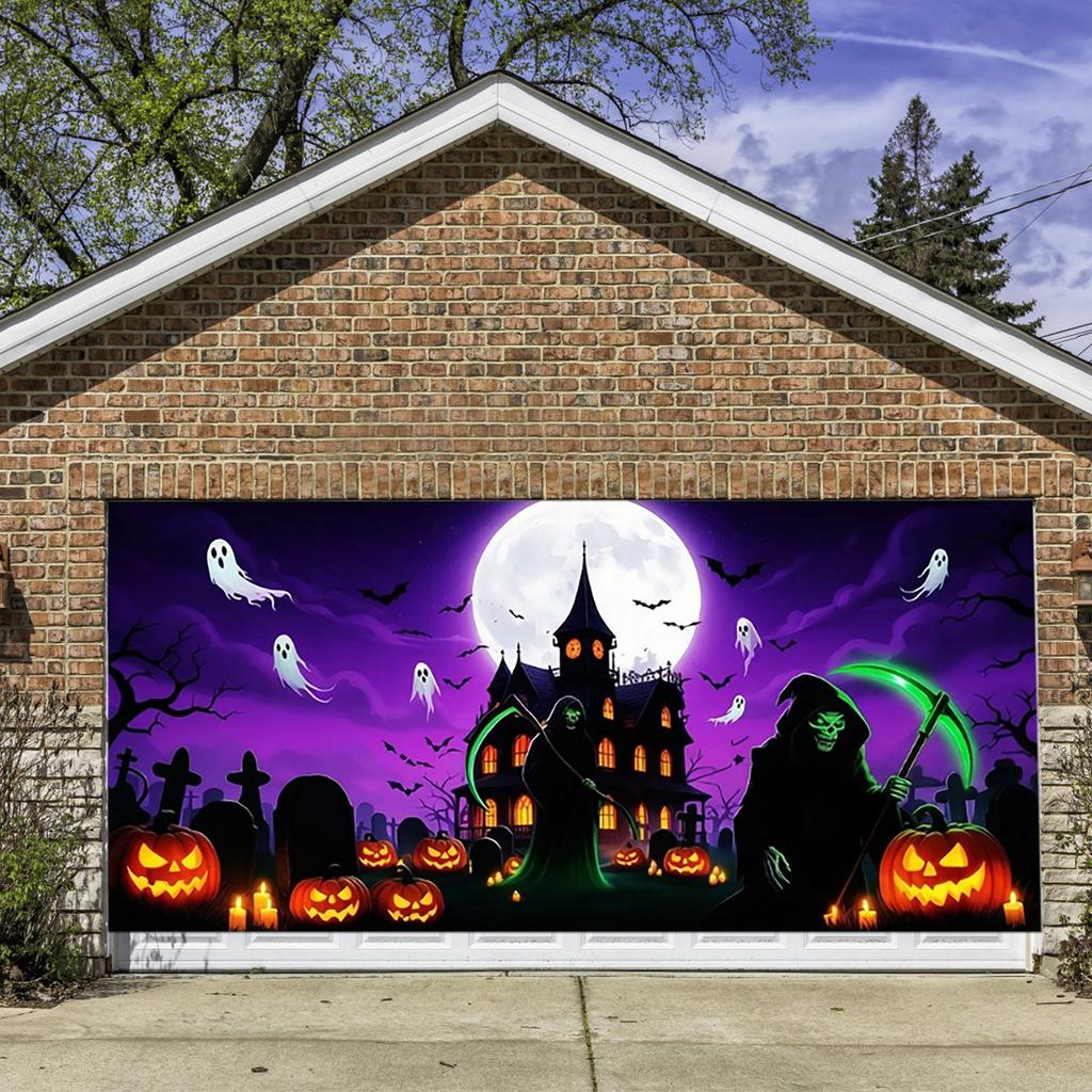 Halloween Flag with Pumpkin and House Design, Decoration for Outdoor Yard, Polyester