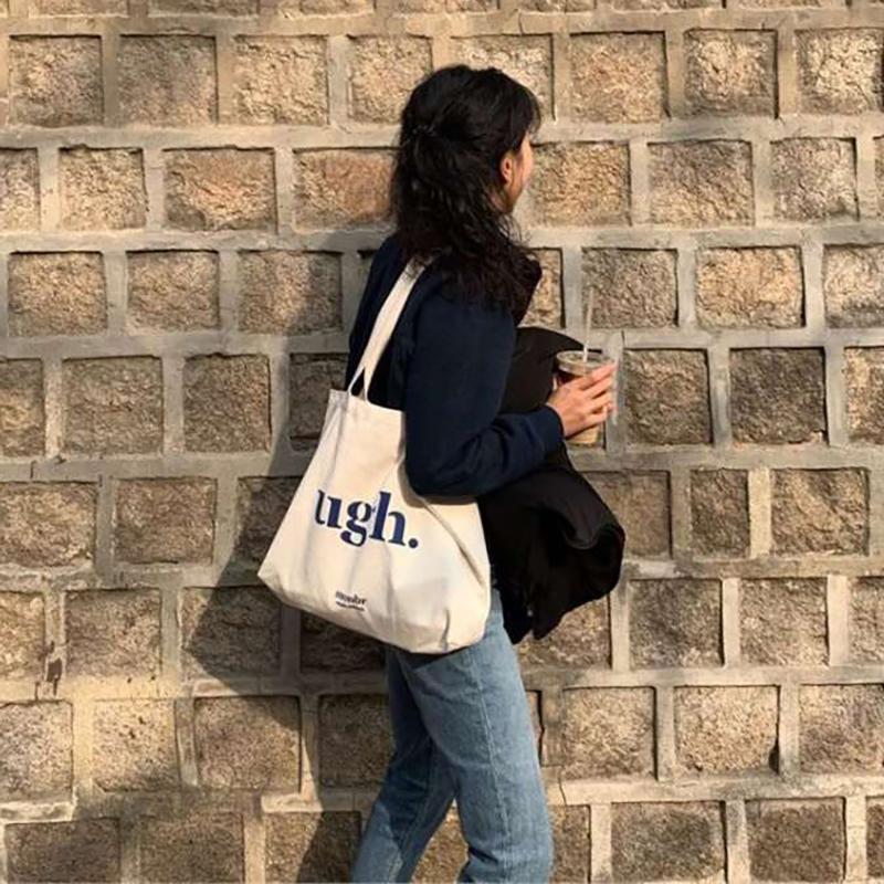 Casual Large Capacity Women'S Bag Shoulder Bags Shopper Canvas Letter Fashion Harajuku Zipper Print Street Handbags