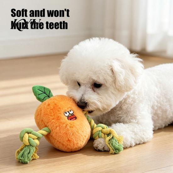 Puppy Training Toy Stuffed Vegetable Dog Toy, Interactive Squeaky Chew Plush Carrot Eggplant Dental Cleaning Green Pepper with Rope Arm for