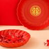 4Pcs Red Wedding Snack Tray Round Plastic Chinese  Year Nut Fruit Plate Chinese Thickened Serving Tray Entertainment