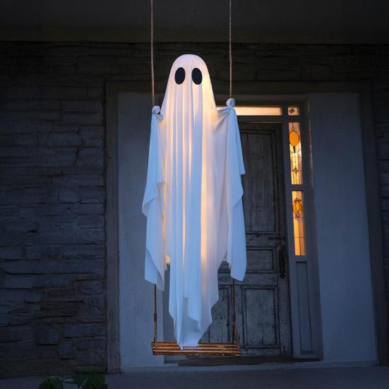 Halloween Outdoor Swing Ghost Decor 5 FT Large Hanging Swing Ghost for Front Porch Yard Tree Haunted House Party Decor